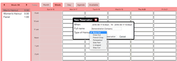 Create a reservation on your online appointment schedule