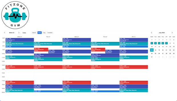 Example of a SuperSaaS schedule on a computer for yoga or Pilates classes