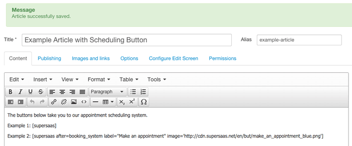 Entering multiple Booking Buttons in a Joomla! article