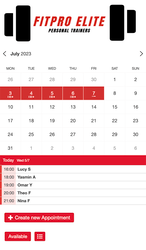 Example of a SuperSaaS schedule on a mobile device for personal trainers