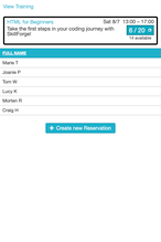 Example of a SuperSaaS schedule on a mobile device for workshops & trainings