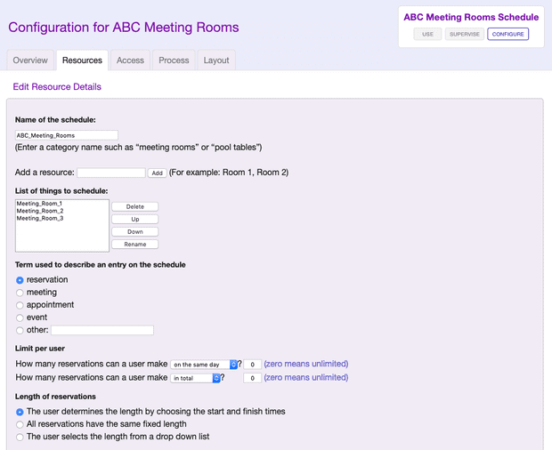 managing the room booking configuration