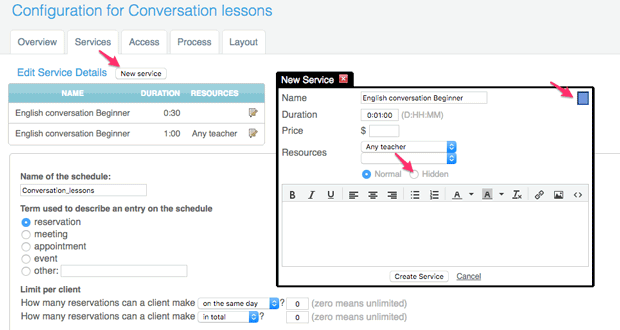 Configuration for Conversation lessons