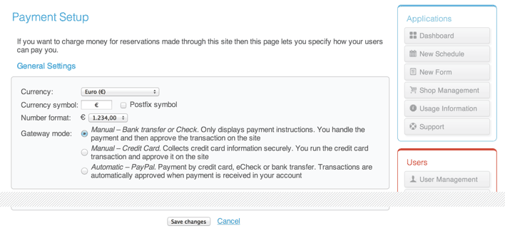 Manual payment setup